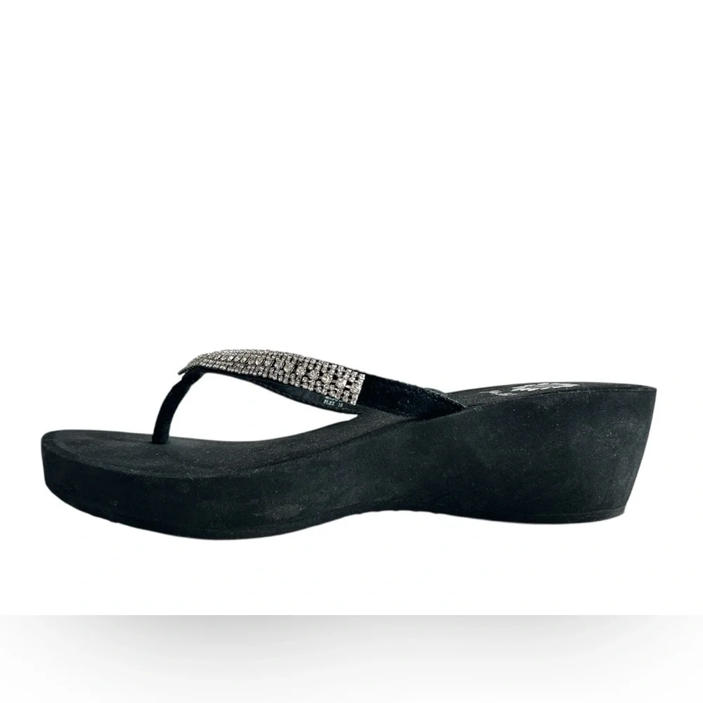 Yellow Box Black Sandals with Rhinestone Embellishments - Picture 10 of 12